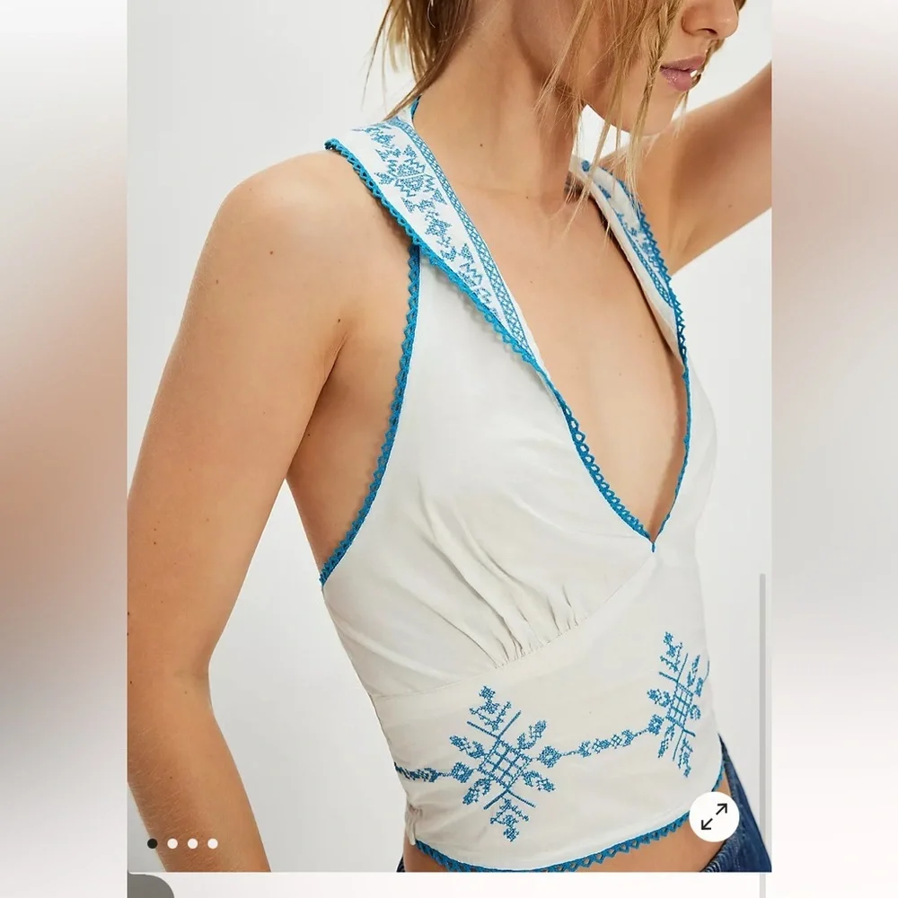 Free People Hello Lover Embroidered Halter Top NWT
